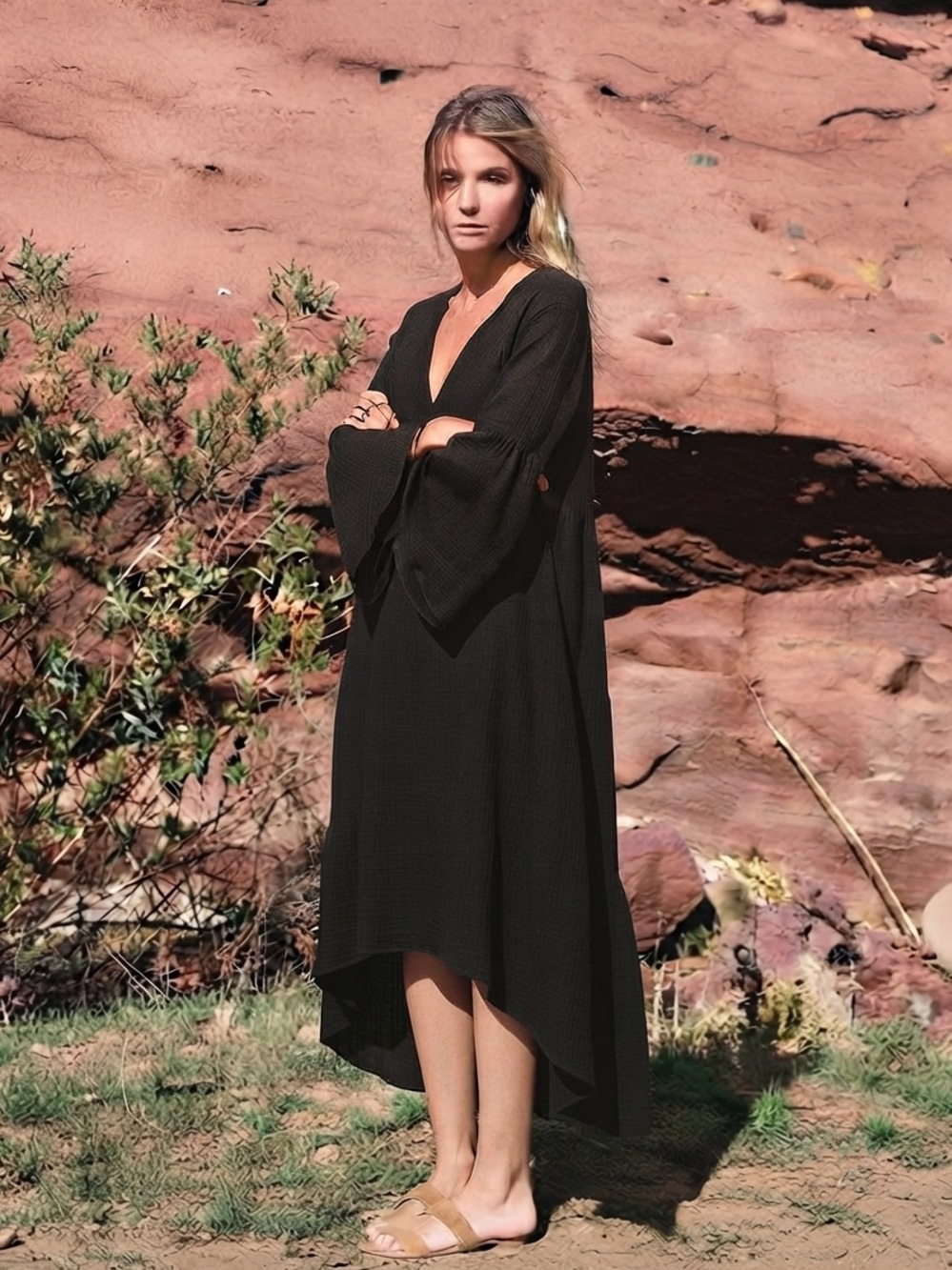 NWT Natalie Martin Fernanda Boho Chic Cotton Black Maxi Dress XS Retail $410